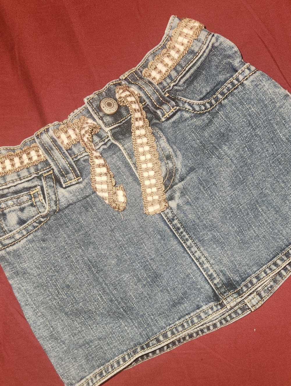 Denim Mini Skirt with Woven Drawstring Waist